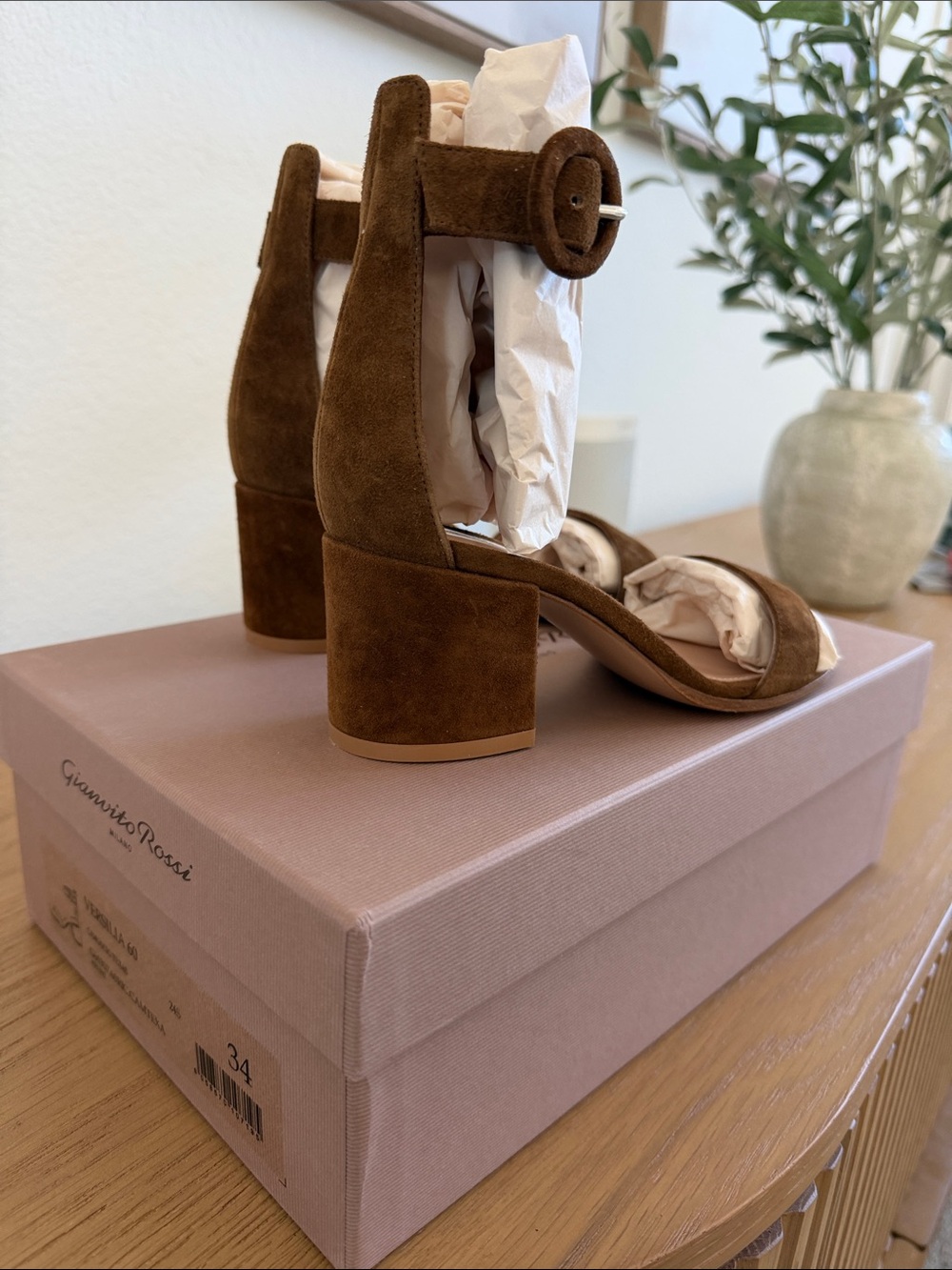 Gianvito Rossi Versilia 60 Sandal Brown Suede Leather Sz 34 / 4 NEW IN BOX $795+
